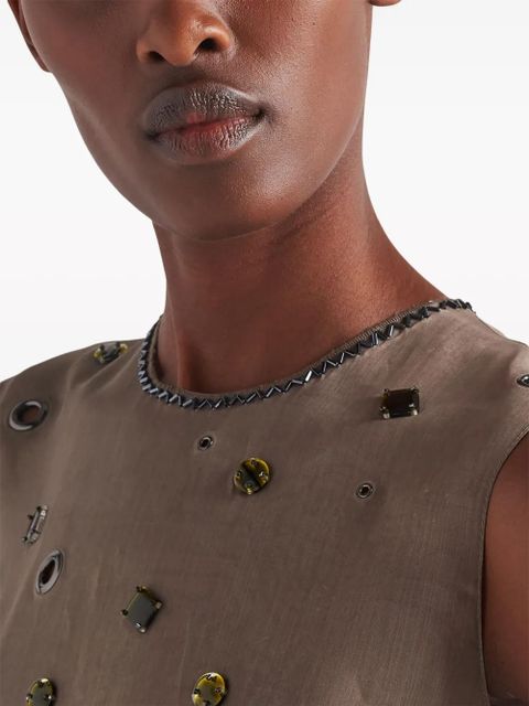 Prada eyelet-embellished silk dress - Green - zdjęcie produktu nr 1