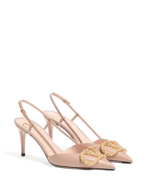 Valentino Garavani VLogo Signature slingback calfskin pumps with jewel logo 80mm - Pink