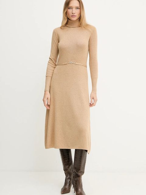 Fracomina sukienka z dodatkiem wełny kolor beżowy midi rozkloszowana FR25WD5004K459Q7 - zdjęcie produktu nr 1