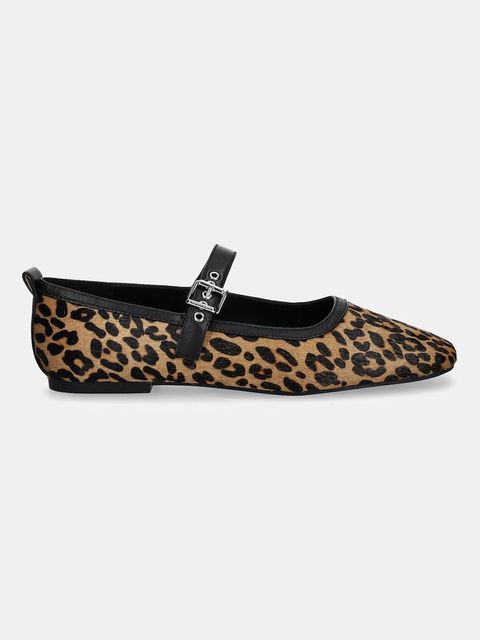 Tommy Jeans baleriny skórzane MARYJANE LEOPARD BALLERINA kolor brązowy EN0EN02885