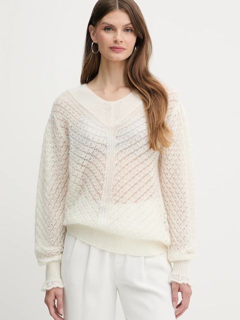 Twinset sweter z domieszką wełny damski kolor beżowy lekki 252TP3522 - zdjęcie produktu nr 1