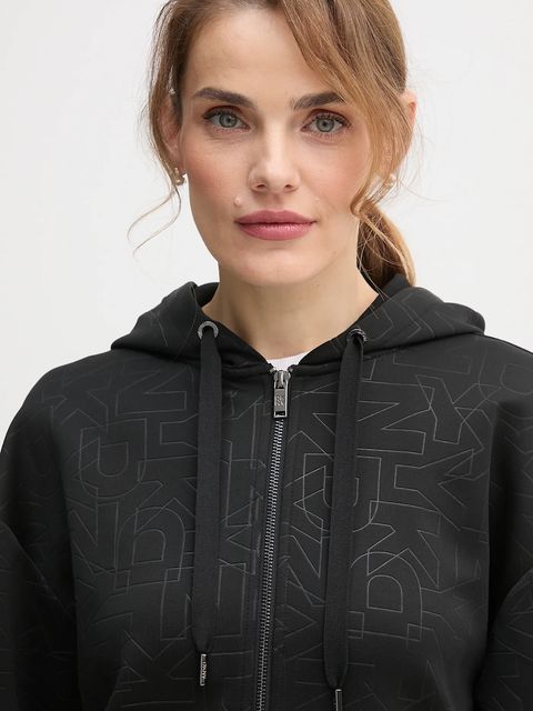 Dkny bluza KNIT JACKET damska kolor czarny z kapturem wzorzysta P5ME6CNY