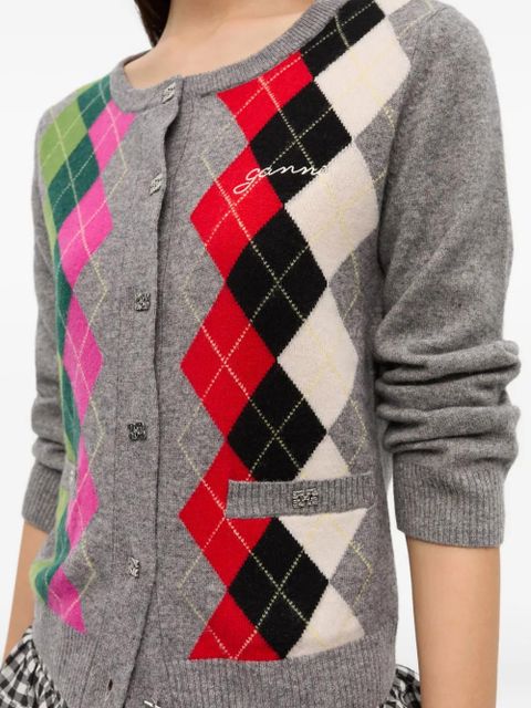 GANNI argyle-pattern cardigan - Grey