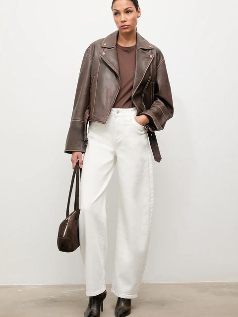 Answear.LAB ramoneska skórzana kolor brązowy przejściowa