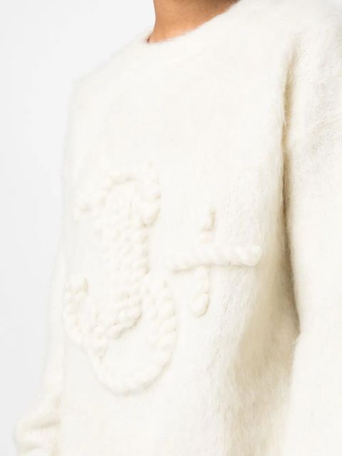 Jil Sander logo-embroidered chunky-knit jumper - White
