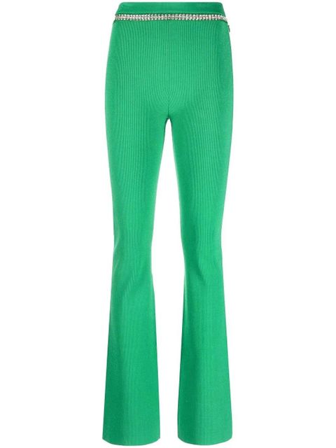 Rabanne rhinestone-embellished ribbed-knit flared trousers - Green - zdjęcie produktu nr 1