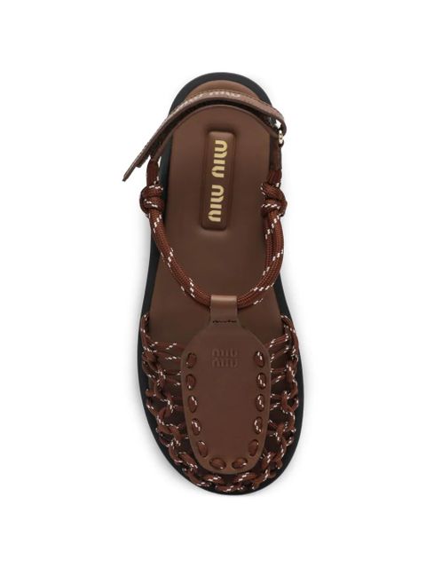 Miu Miu rope-detail logo-plaque sandals - Brown