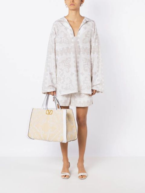 Valentino Garavani VLOGO embroidered raffia tote bag - Neutrals - zdjęcie produktu nr 2