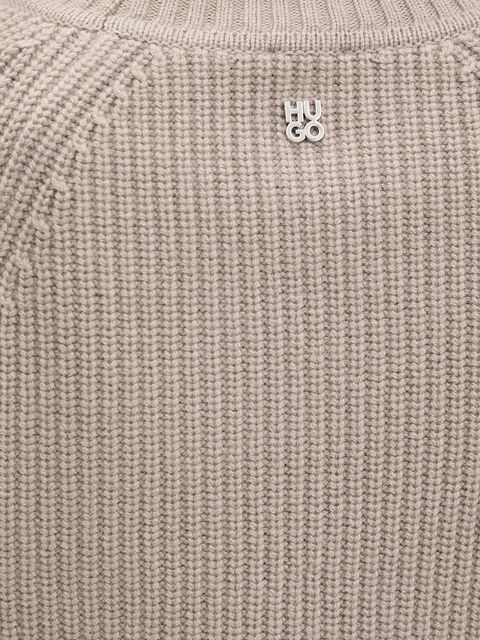 HUGO sweter z wełną damski kolor beżowy z półgolfem 50548292 - zdjęcie produktu nr 2