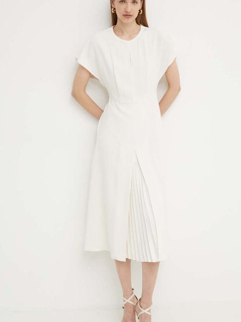 BOSS sukienka kolor beżowy midi rozkloszowana 50518861