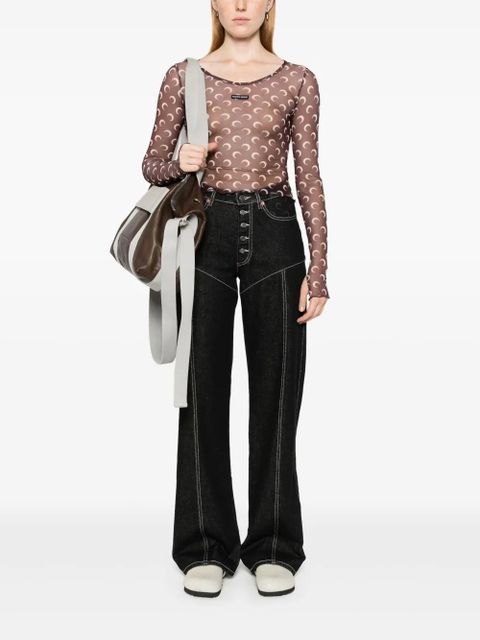 Marine Serre Moon-print mesh crop top - Brown