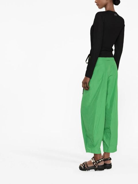 GANNI ribbed jersey wrap blouse - Black