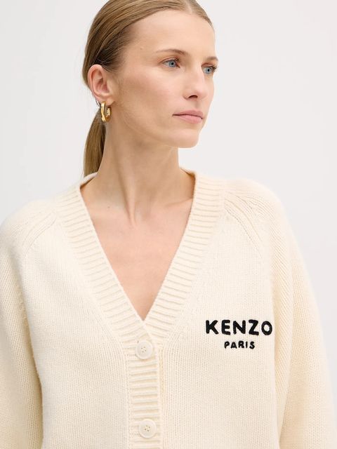 Kenzo kardigan wełniany Pop damski kolor beżowy ciepły FF52CA4983LA.02