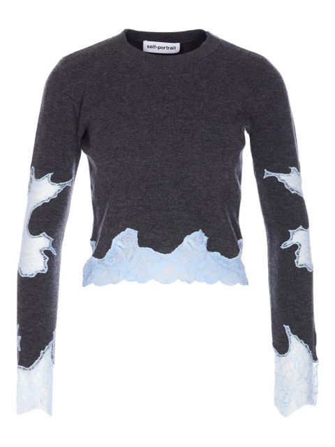 Self-Portrait lace-detail long-sleeve top - Grey - zdjęcie produktu nr 1