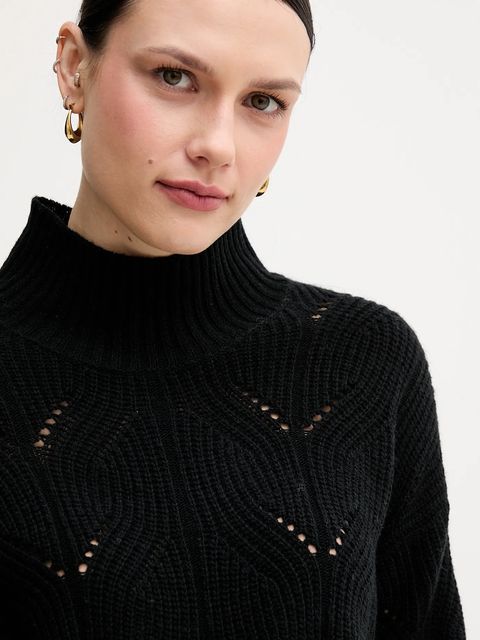 United Colors of Benetton sweter z dodatkiem wełny damski kolor czarny lekki z półgolfem 1FDFD10F2 - zdjęcie produktu nr 2