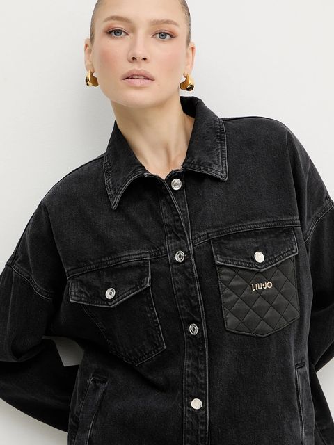 Liu Jo kurtka jeansowa kolor czarny przejściowa oversize UF5111.D4927