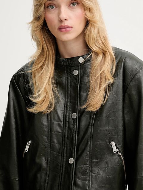 Gestuz kurtka skórzana kolor zielony przejściowa 10910734