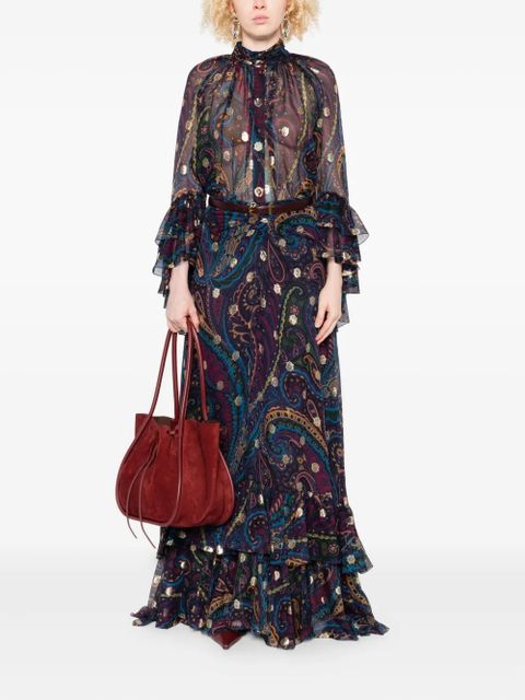 ETRO paisley-print ruffled top - Blue - zdjęcie produktu nr 2