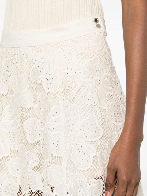 SANDRO A-line floral-embroidered midi skirt - Neutrals