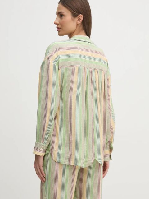 La Petite Française koszula z domieszką lnu CHARLENE damska kolor zielony relaxed z kołnierzykiem klasycznym CHARLENE