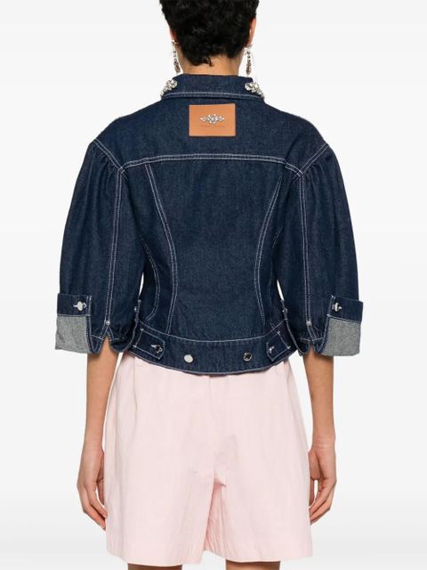 Simone Rocha crystal-embellished denim jacket - Blue