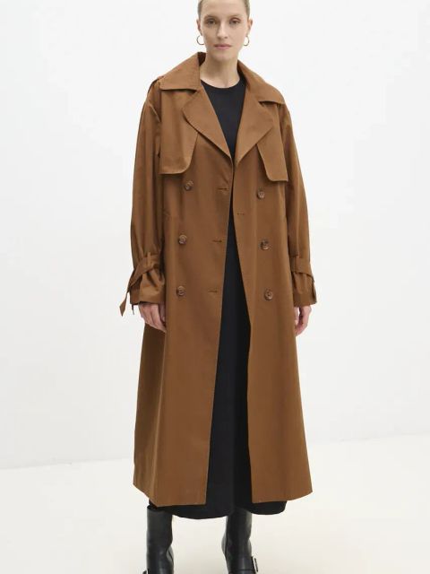 Answear.LAB trencz damski kolor brązowy przejściowy dwurzędowy