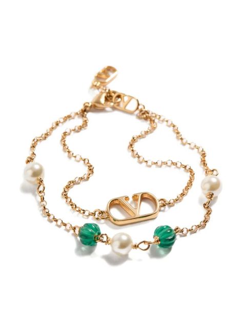 Valentino Garavani gold-tone logo bracelet - ALS GOLD/GREEN