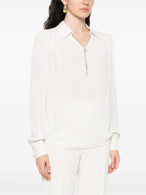 TWINSET chain-embellished polo blouse - White
