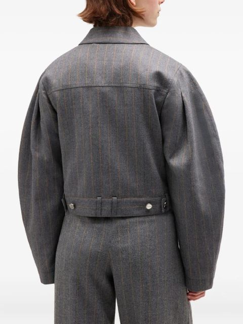 GANNI pinstripe puff-sleeve jacket - Grey