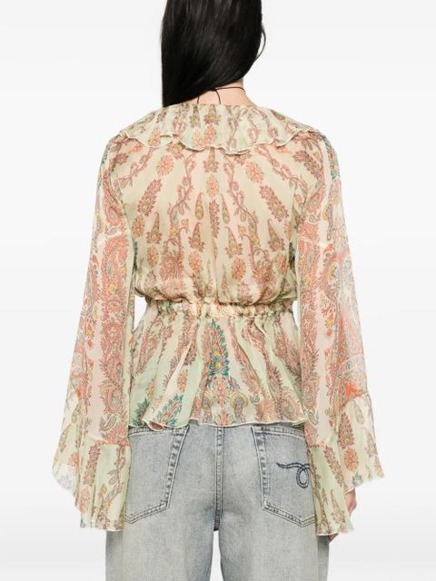 ETRO ruffled paisly-print blouse - Green