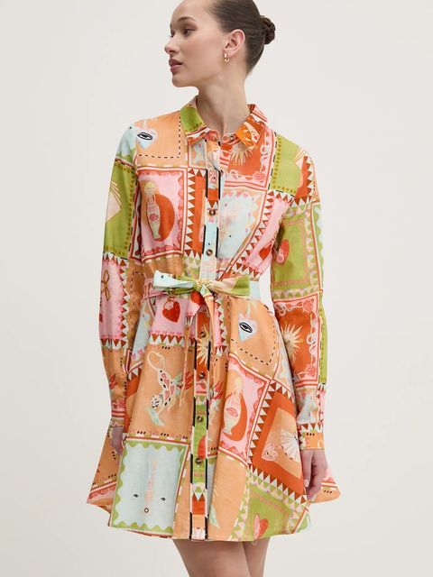 Never Fully Dressed sukienka z domieszką lnu kolor pomarańczowy mini rozkloszowana NFDDR1781 - zdjęcie produktu nr 1