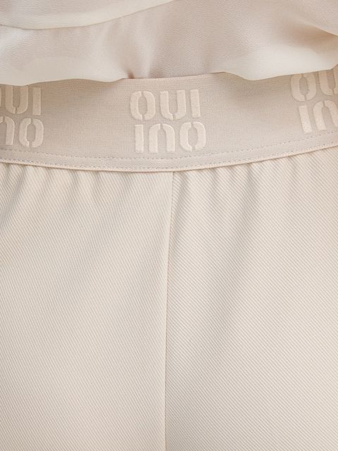 OUI spodnie damskie kolor beżowy proste high waist 91737