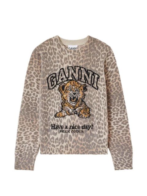 GANNI leopard-intarsia sweater - Neutrals - zdjęcie produktu nr 1