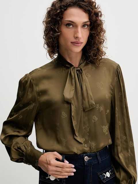 Twinset koszula damska kolor zielony regular z wiązanym dekoltem 252TT2361