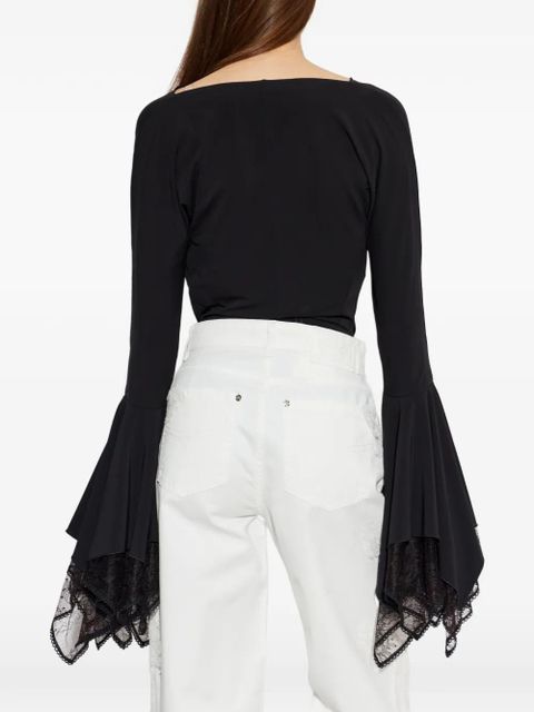 Blumarine lace-trimmed bell-sleeve bodysuit - Black