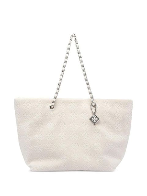 Tory Burch Ella chain-trimmed textured tote bag - White - zdjęcie produktu nr 1