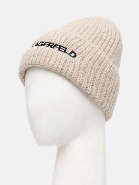 Karl Lagerfeld czapka wełniana kolor beżowy z grubej dzianiny wełniana 246W3411 - zdjęcie produktu nr 2