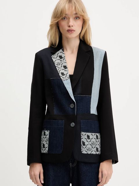 Desigual marynarka TEXTURES kolor czarny jednorzędowa wzorzysta 25WWEW51 - zdjęcie produktu nr 1