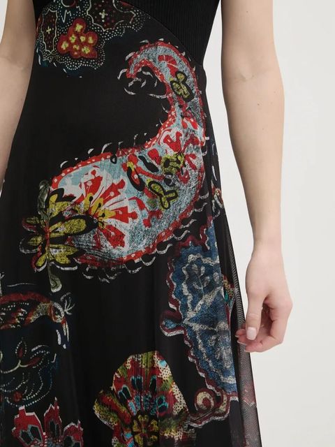 Desigual sukienka PAISLEY MESH_LACROIX kolor czarny midi rozkloszowana 25SWVK32