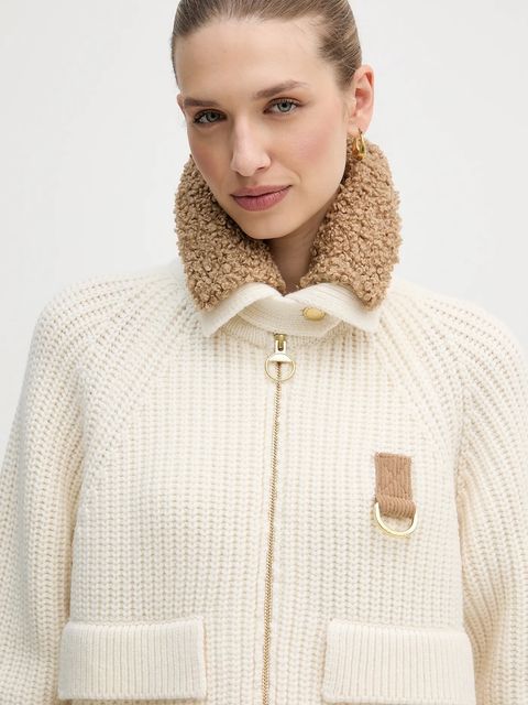 Barbour kardigan z dodatkiem wełny Marla kolor beżowy ciepły LKN1738