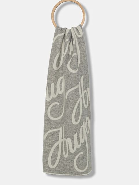 HUGO szalik wełniany kolor szary wzorzysty 50524789 - zdjęcie produktu nr 1