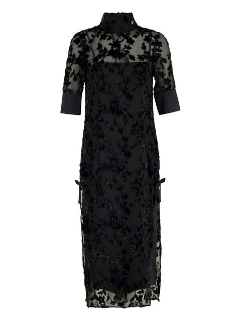 Casablanca floral-embroidered short-sleeve maxi dress - Black - zdjęcie produktu nr 1
