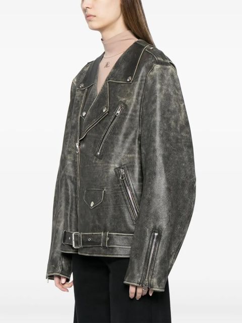 MM6 Maison Margiela leather "Brown" biker jacket - Green