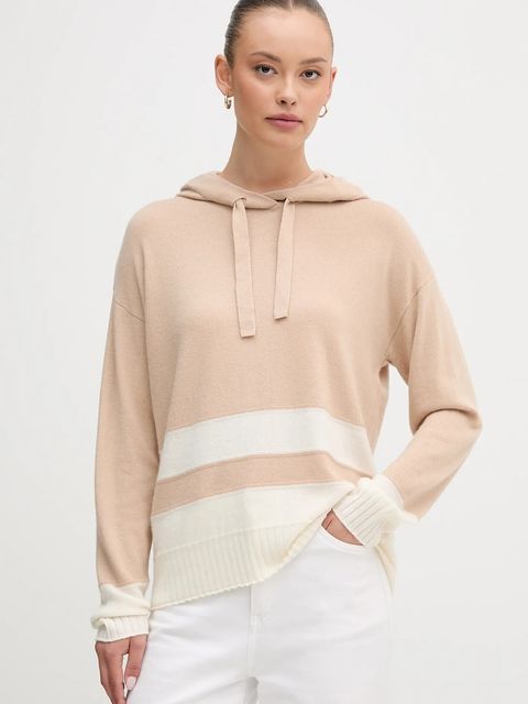 United Colors of Benetton sweter z dodatkiem wełny damski kolor beżowy lekki 102HE203V - zdjęcie produktu nr 1