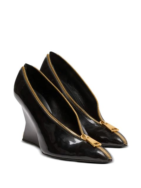 Balmain 95mm zip-detail wedge heeled pumps - Black