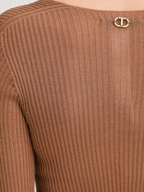 Twinset sweter wełniany damski kolor brązowy lekki 252TT3110