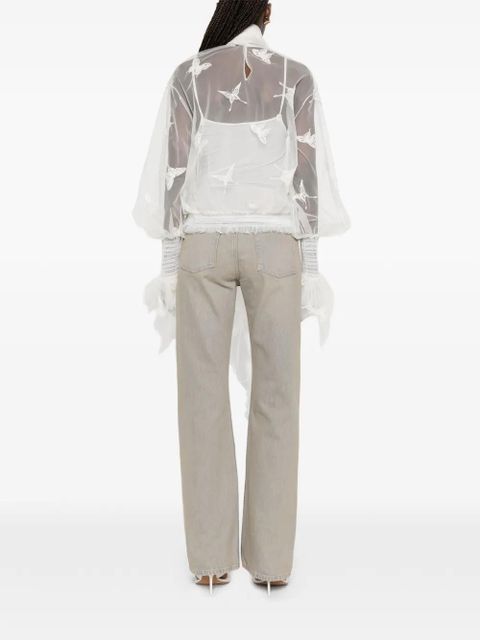 Blumarine butterfly-appliqué pussy-bow blouse - White