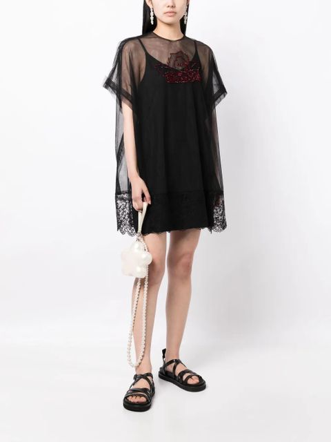 Simone Rocha semi-sheer lace-trim tunic - Black - zdjęcie produktu nr 2