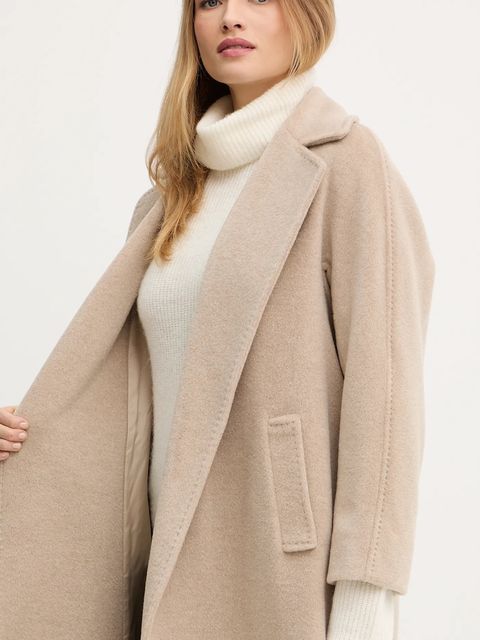 Weekend Max Mara płaszcz z dodatkiem wełny TEMPERA kolor brązowy 2525016082600