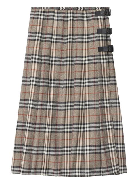 Burberry pleated check wool midi skirt - Neutrals - zdjęcie produktu nr 1